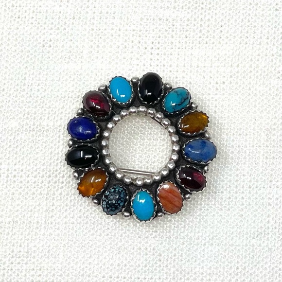 Bea Tom Navajo Vintage Multi-stone Pin/Brooch/Pendant Sterling - Picture 1 of 8